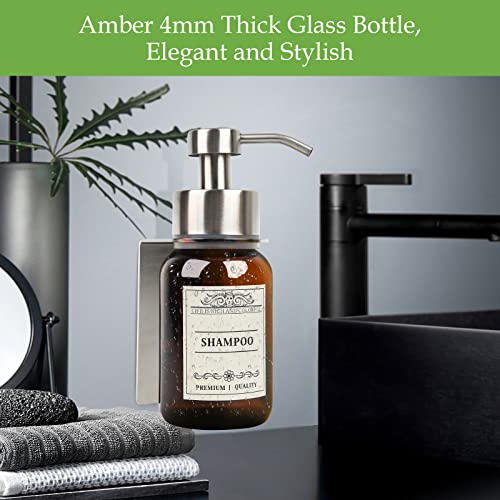 2Pack 8.5oz Brown Glass Bathroom Shampoo Dispenser, Silver Mount - color: Silver Set of 2