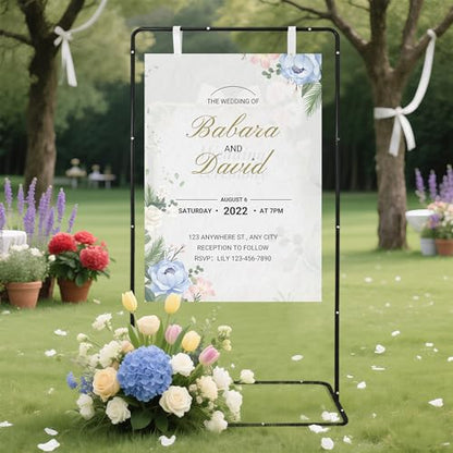 Black Easel Stand for Wedding Sign Holder Welcome Poster Stands 68”x32”x16” Welcome to Our Wedding Sign Holder Heavy Duty Hanging Signs Stand Floor Standing Easels with Design Bundle for Baby Shower