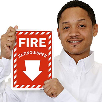 SmartSign 10 x 7 inch “Fire Extinguisher” Sign with Down Arrow and Pre-Cleared Holes, Digitally Printed, 55 mil HDPE Plastic, Red and White - color: Red