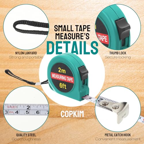 Copkim 50 Pcs 6 ft Mini Tape Measure Retractable Bulk,Water Green - color: Water Green