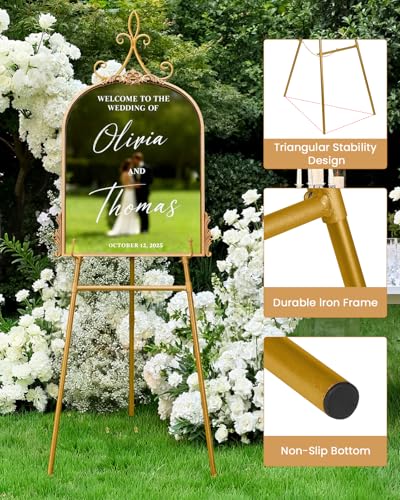 53.9" Gold Easel Stand for Sign, Display Easel for Wedding Sign, Poster - color: Gold Iris