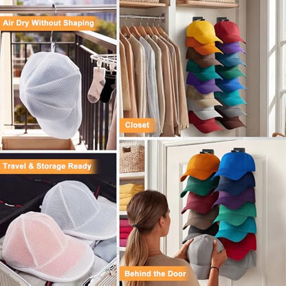 Hat Organizer & Hat Washer Cage, Cap Rack for Baseball Cap Storage & Clean - color: 2 Black+1 White
