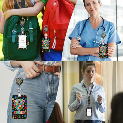 Autism Support Lanyard with ID Badge Holder and Retractable Badge Reel - color: Autism Puzzle Heart