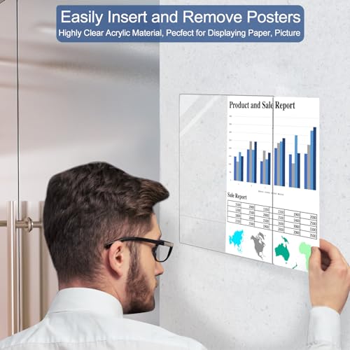 Acrylic Sign Holder 8.5 x 11 Wall Mount, Clear Plastic Paper Sign Display with Tape, No Drilling Acrylic Wall Frame for Office, Home, Store, Restaurant (6 Pack)