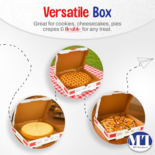 MT Products 10" Length x 10" Width x 1.75" Depth Corrugated White-Red B-Flute Cardboard Pizza Box Keeps Pizza Fresh (5 Pieces) - color: White-Red
