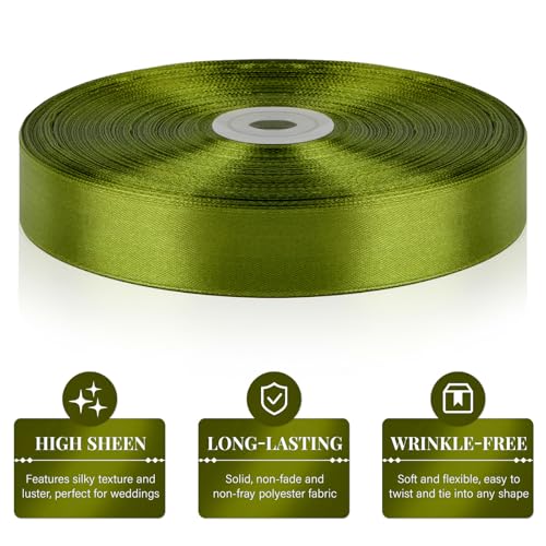 Olive Green Satin Ribbon 1 Inch x 100 Yards - color: Olive Green