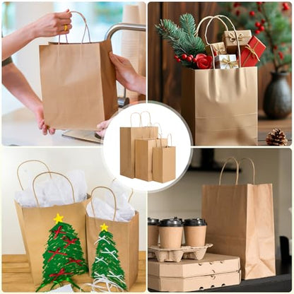 XPCARE Brown Paper Bags with Handles, 100PCS 3 Different Sizes of Gift Bags - color: brown, size: 1 Count (Pack of 100)