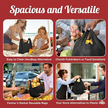 Simply Cool 200 Pack Reusable Grocery Bags, T-Shirt Tote Bags Bulk, Black - color: Black
