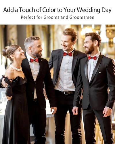 AWAYTR Bow Ties for Men - Pre-Tied Adjustable Tuxedo Style for Wedding - color: Dark Red&black