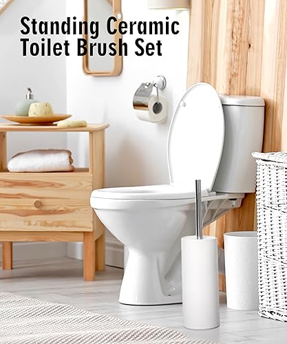 Matt White Ceramic Toilet Brush and Holder Set - color: Matt White, size: Set/2