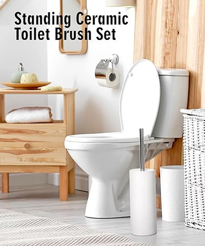Matt White Ceramic Toilet Brush and Holder Set - color: Matt White, size: Set/2