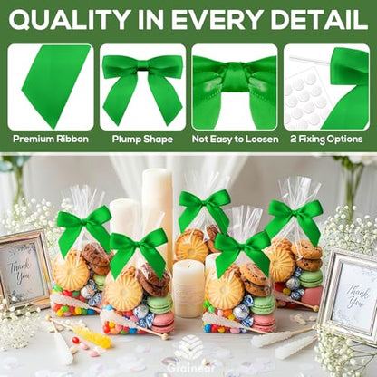 50 Pcs Emerald Green Satin Ribbon Bows, 3.5" x 3.5", with Twist Ties - color: Emerald Green