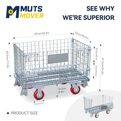 32"x20"x24" Heavy Duty Platform Truck with Cage, Foldable Flatbed Hand Truck Dolly with 4.7” Swivel Casters, 1500LBS Capacity Push Cart for Warehouse, Garage, Grocery, Laundry