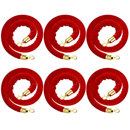 Fumete 6 Pcs Velvet Rope 4 Feet with Gold Hook Crowd Control, Red - color: Red