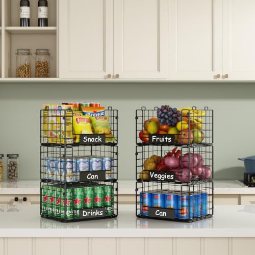3 Pack XL Stackable Wire Baskets with Handle, Pantry Organizers and Storage - size: XL-12.2"x9.85"x21.5"