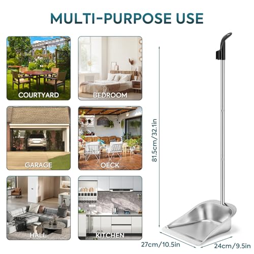Dust Pans with Long Handle - 35”Heavy Duty Metal Upright Stand Up Dustpan - size: dustpan only