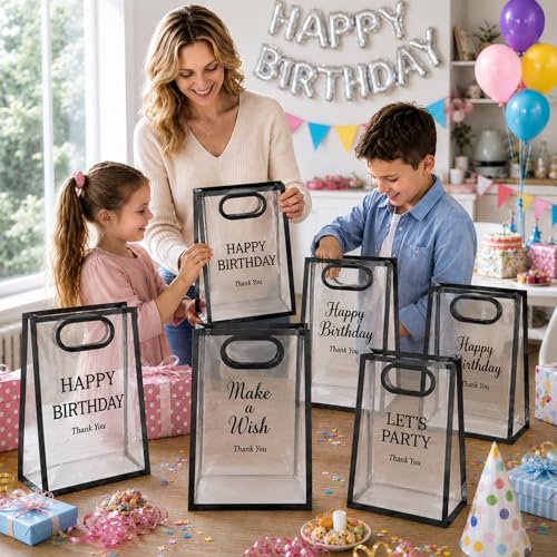 SHIPKEY 10 PCS Clear Gift Bags with Handles, Small Black PVC Party Bag - color: Black - Small