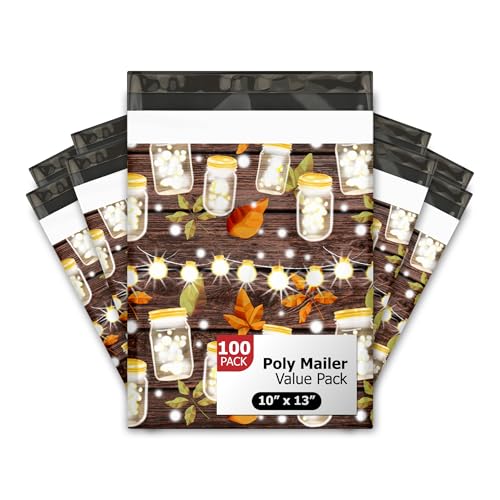 10x13 (100) Mason Jars Fall Designer Poly Mailers Waterproof Self Sealing Tear Resistant Polymailers Shipping Envelopes Premium Printed Bags For Small Businesses - color: Mason Jars, size: 10x13