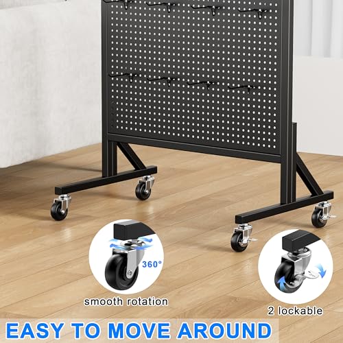 Pegboard Display Stand 2 x 5.8 Feet, Peg Board Display with 32 Hooks, Black - color: Black