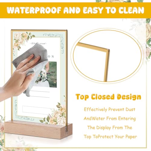 Vinsot 24 Pack 4 x 6 Inches Gold Acrylic Sign Holder with Wood Base - color: Gold, size: 4 x 6 inches