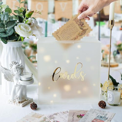Acrylic Wedding Card Box with String Lights, Frosted Gift Box for Reception - color: Transparent