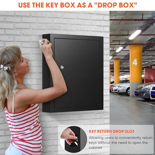 125 Position Key Lock Box Wall Mount with Anti-Theft Deposit Key Slot - color: Black, size: 125 Key Hook