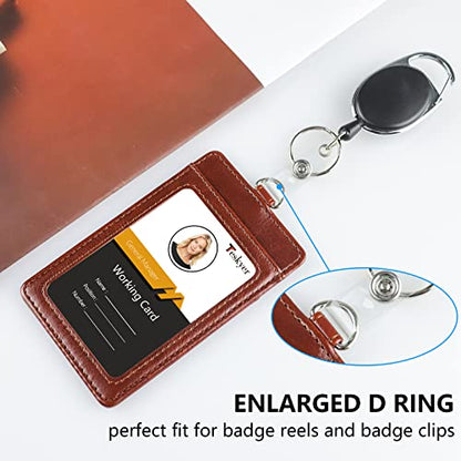 Teskyer Leather ID Badge Holder with Lanyard, Vertical Brown - color: Brown, size: Vertical