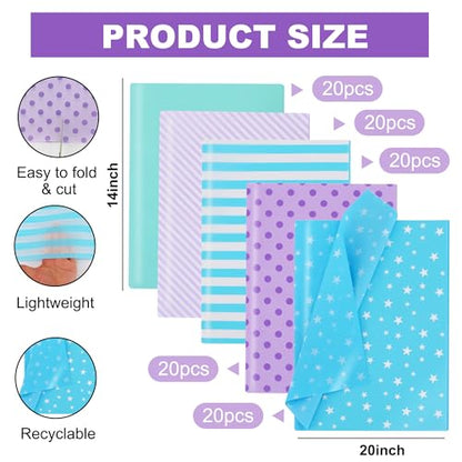 BEISHIDA 100 Sheets Blue Purple Tissue Paper Bulk for Gift Wrapping Bags - color: bluepurple100