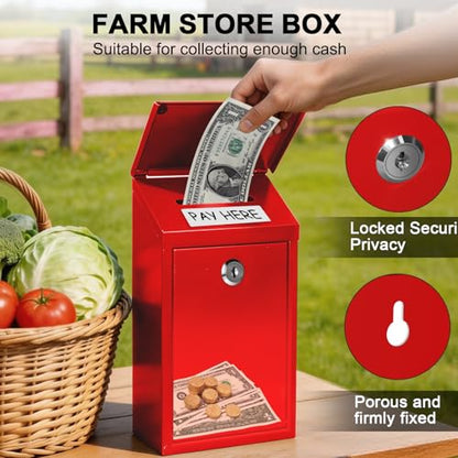 CHONOVO Metal Cash Box 10.2" with 2 Magnetic Whiteboard, Red Money Box - color: Red