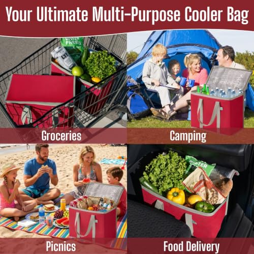 VENO 2 Pack Cooler Bag Insulated Grocery Bags for Food Delivery Heavy Duty - color: Red, size: 2 Pack