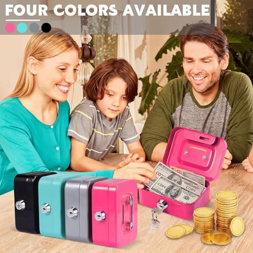 Tandefio 24 Pcs Small Money Cash Box with Lock and Slot Metal Box for Cash Steel Organizer Piggy Bank Metal Coin Bank for Adults, 4.5 x 3.3 x 2 Inch, Without Money Tray (Black,Green,Gray,Pink) - color: Black, Green, Gray, Pink