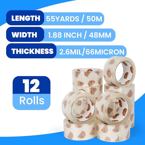 TAPEBEAR No Noise Packing Tape High Transparency 2.6mil x 1.88" x 55Yards - color: HD Clear