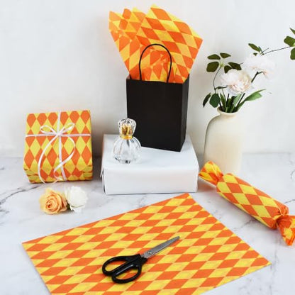 BEISHIDA Orange and Yellow Diamond Tissue Paper Bulk,Fall Wrapping Tissue Paper for Gift Bags, 14 x 20 Inch Gift Wrap for Thanksgiving Harvest Birthday DIY Crafts,50 Sheets - color: 50-oyellow