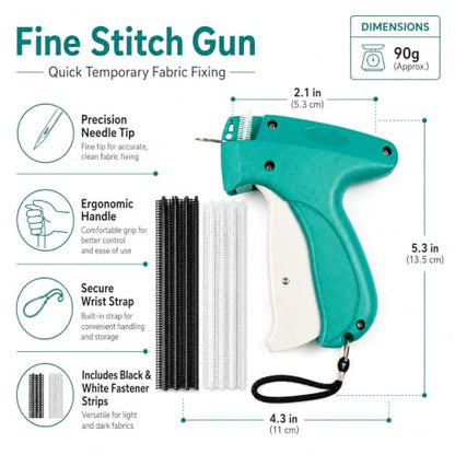 ZRNN Fine Stitch Gun for Clothes with 1000 Black & 1000 White Fasteners, Manual Micro Stitch Gun for Clothing, Fabric Fastener Tool for Hemming, Garment Repair, Quilting, Crafts & DIY, Green