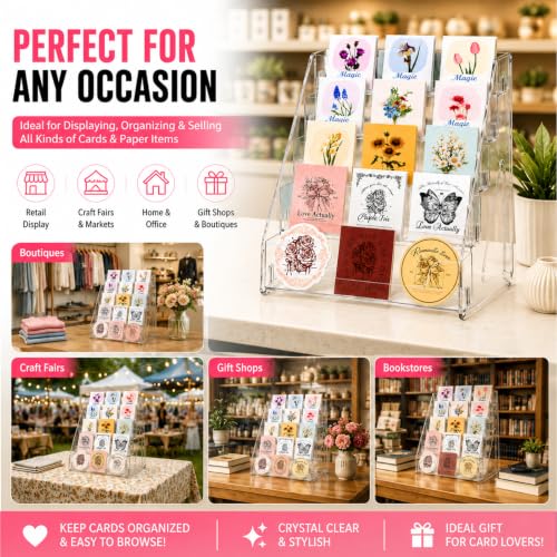 Acrylic 5-Tier Card Display Stand for Greeting, Sports & Trading Cards
