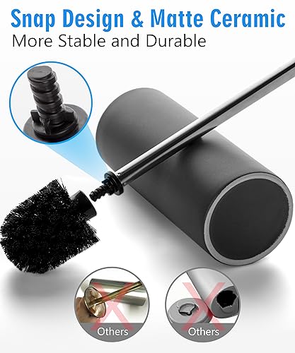 Matt Gray Ceramic Toilet Brush and Holder Set - color: Matt Gray, size: Set/2