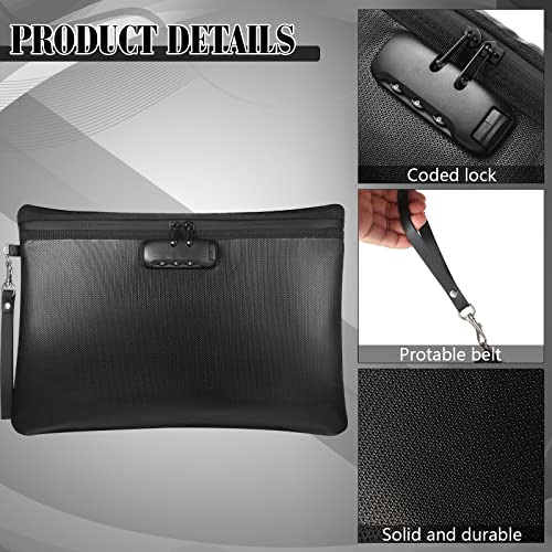 Nezyo 2 Pcs Fireproof Document Bag with Lock, Waterproof Money Pouch,Black - color: Black