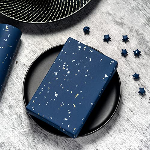 WRAPAHOLIC Navy Blue Wrapping Paper Roll - Mini Roll - 17 Inch x 16.5 Feet - Navy Blue Gold Design with Silky Touch Perfect for Birthday, Wedding, Baby Shower, Holiday - color: Cyan Blue, size: 17 inch x 16.5 feet