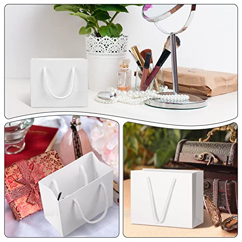 Honoson 100 Pcs Thicken White Mini Gift Bags with Handles Gift Card Bags - color: White