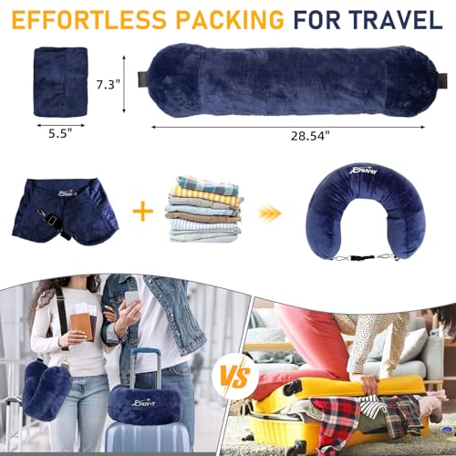 Travel Neck Pillow Stuffable with Clothes, Stuffable Travel Pillow - color: Navy Blue