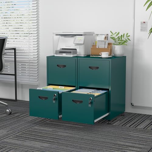 SteeLoong 2 Drawer File Cabinet,Metal Mobile File Cabinet with Lock Green - color: Green, style: 2 Drawer on Wheels