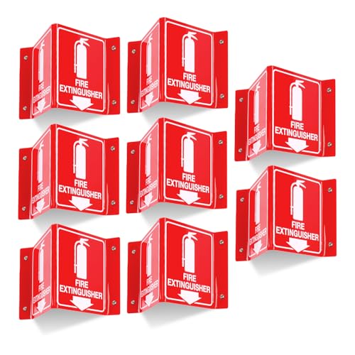 T&R Fire Extinguisher Sign, Fire Extinguisher with Down Arrow - 8 Pack - 8 x 6 Inches Acrylic, 4 pre-drilled holes, Includes Matching Screws, Use for Home Office/Business - color: V - 8 Pack