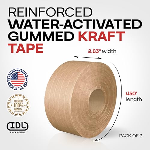 IDL Packaging 2.83" x 450' Water-Activated Kraft Gummed Tape, 30lb (2-Pack) - color: Brown, 30 lbs