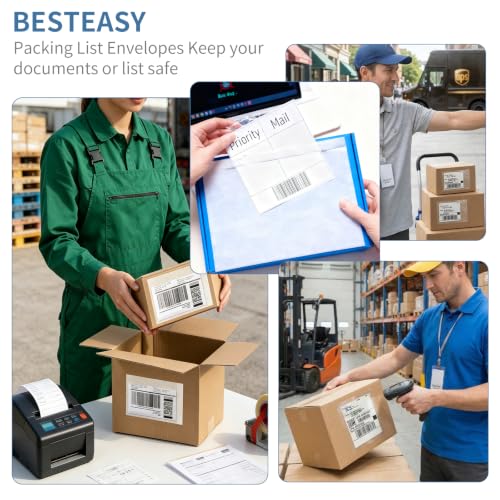 BESTEASY 6" x9" Clear Adhesive Top Loading Packing List Pouches, Blank Shipping Label Envelopes Keeps Paper Safe While Shipping