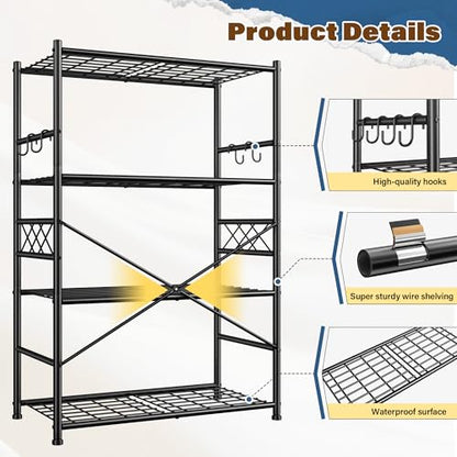 DurayLoly 5-Tier Metal Shelving with Hooks & Side Panel for Kitchen Pantry - size: 36" W x 12" D x 60" H (4T)