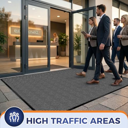Commercial Floor Mat, 3 x 5 FT Extra Large Door Mat, Indoor/Outdoor Entrance Mat, Commercial Rug with Water & Stain Proof, Easy to Clean, Low-Profile, Heavy Duty Rubber Mat, Charcoal Grey - size: 3 x 5 Feet