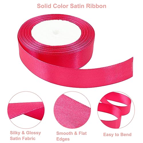 Hot Pink Satin 1 Inch x 25 Yards Wedding Bouquet Silk Ribbon - Shiny Fabric for Hair, Gift Wrapping, Flower Bouquets, Crafts & Sewing - color: Hot Pink, size: 1 Inch x 25 Yards