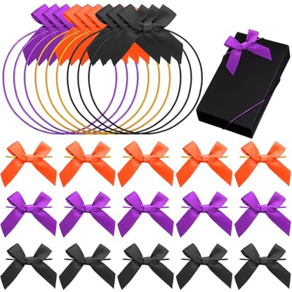 Windyun 60 Pcs Elastic Bows for Gift Boxes Wrapping 15.74 Inches - color: Halloween Color