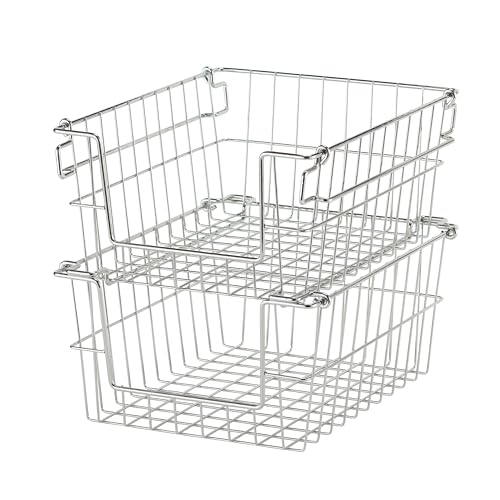 TRINITY 2-Pack Stackable Metal Wire Storage Baskets With Handles, EcoStorage Chrome, 11 Inches - color: EcoStorage Chrome, size: 11 Inches