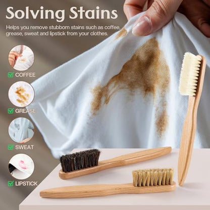 3 Pcs Wood Laundry Stain Brush Stain Remover Brushes with Boar Bristle Small Stain Brush for Clothes for Scrubbing Stains from Furniture Fabric Leather(3 Pcs C) - style: 3 Pcs C